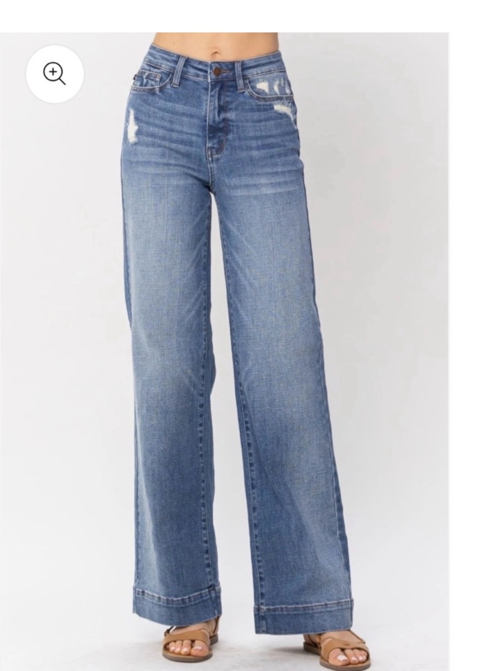 Judy Blue Wide-Leg High Rise Destroyed Jeans Medium Blue Wash JB88597 9/29, 10
